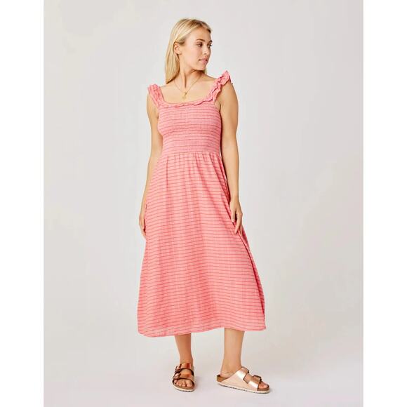 Carve Designs Womens Indie Dress Large Organic Cotton Salmon Pink Striped Summer - Picture 1 of 7